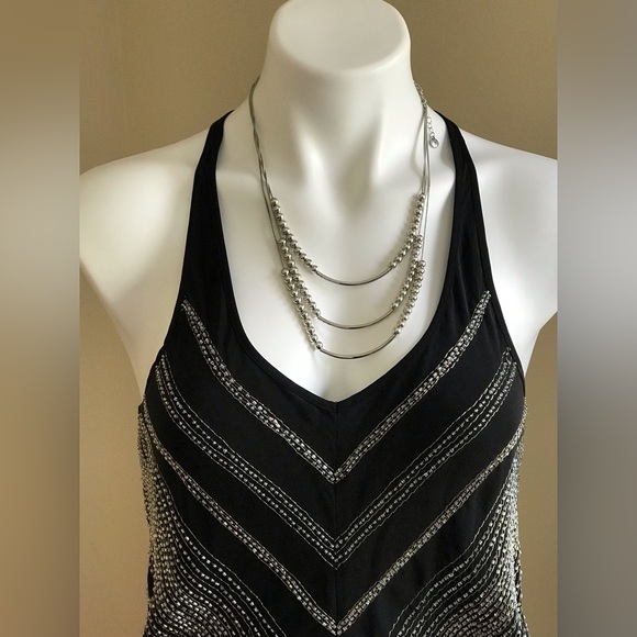 Madison Marcus Black & Silver Silk Beaded Mini Dress Sz. XS - Picture 4 of 14